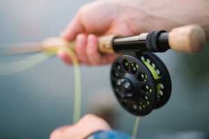 A beginner fly fishing combo being used