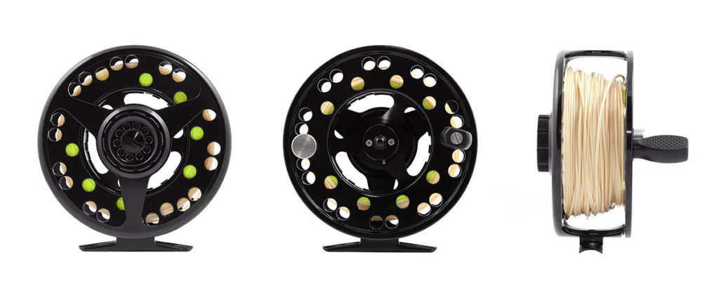 3 different views of a fly reel